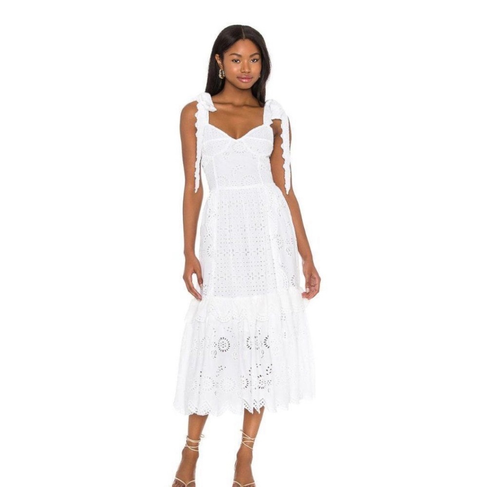 LoveShackFancy Elegant White Eyelet Midi Dress